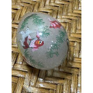 Vintage hand Blown Glass Egg Hand Painted From Inside Coy Fish Design